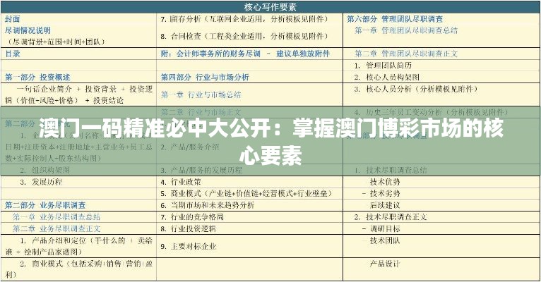 澳門一碼精準(zhǔn)必中大公開：掌握澳門博彩市場(chǎng)的核心要素