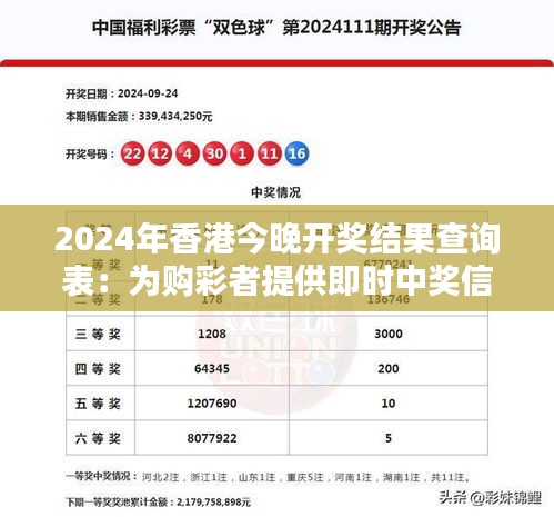 2024年香港今晚開獎結(jié)果查詢表：為購彩者提供即時中獎信息的導航燈塔
