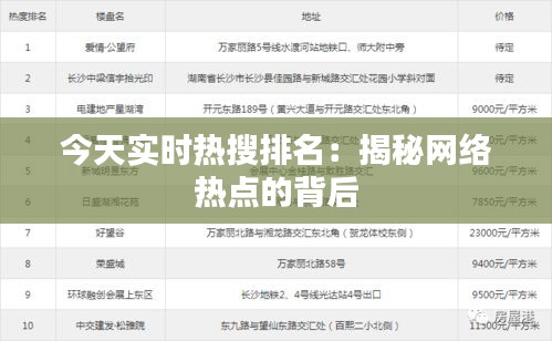 今天實(shí)時(shí)熱搜排名：揭秘網(wǎng)絡(luò)熱點(diǎn)的背后