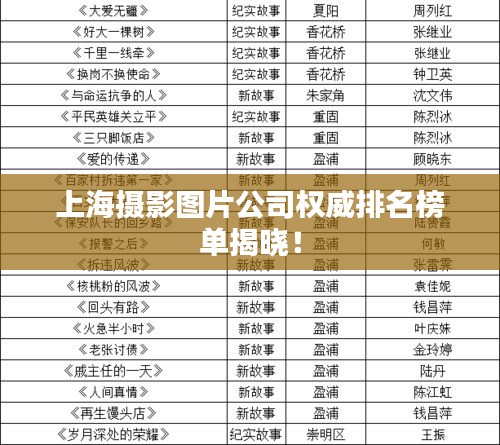 上海攝影圖片公司權威排名榜單揭曉！