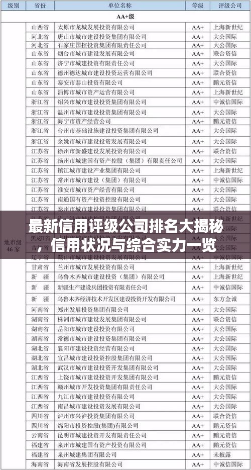最新信用評級公司排名大揭秘，信用狀況與綜合實力一覽