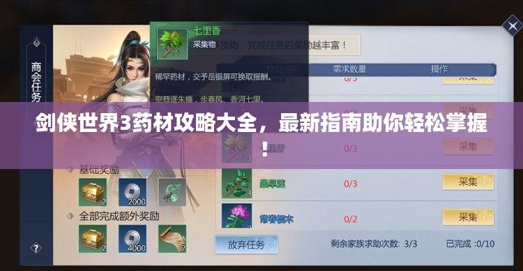 劍俠世界3藥材攻略大全，最新指南助你輕松掌握！