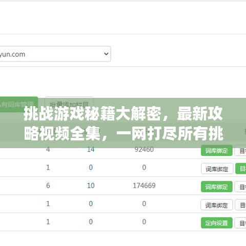 挑戰(zhàn)游戲秘籍大解密，最新攻略視頻全集，一網打盡所有挑戰(zhàn)關卡！