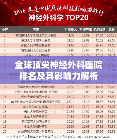 全球頂尖神經(jīng)外科醫(yī)院排名及其影響力解析