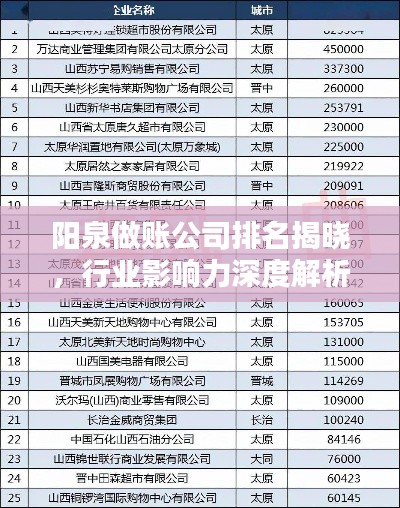 陽(yáng)泉做賬公司排名揭曉，行業(yè)影響力深度解析