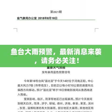 魚(yú)臺(tái)大雨預(yù)警，最新消息來(lái)襲，請(qǐng)務(wù)必關(guān)注！
